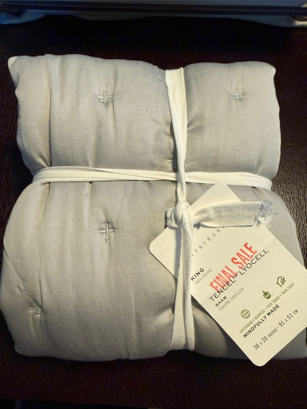 Pottery Barn Tencel Lyocell King Pillow Sham - Soft Light Gray NWT 36”x 20”
